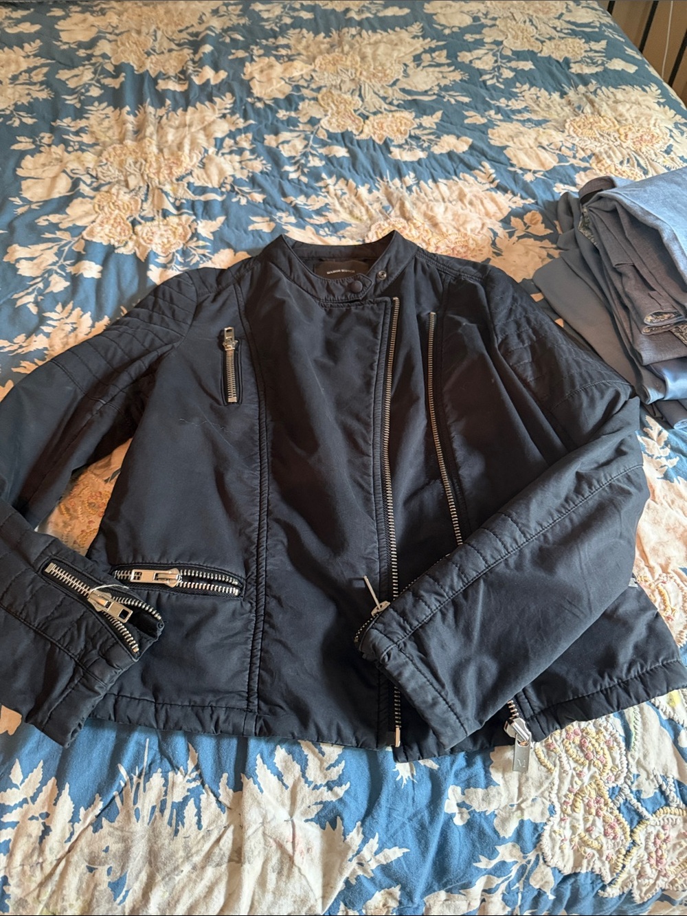 Maison Scotch navy Bomber Jacket with Metal Zip Details